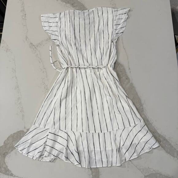 Abercrombie & Fitch Striped Wrap Mini Dress Womens XS White Tie Waist Ruffle Hem - Picture 8 of 9